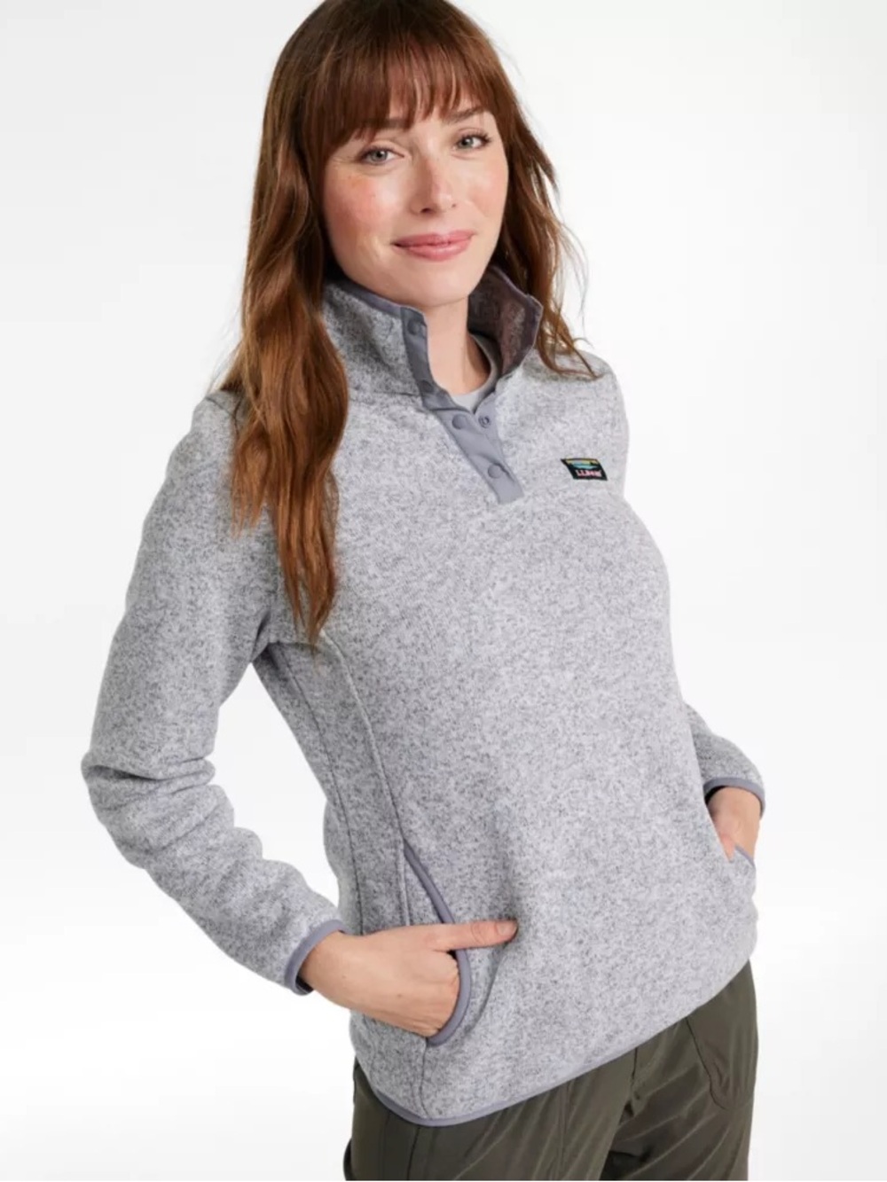 L.L. Bean Heather Gray Snap-Front Fleece Pullover Womens 2XL Hiking Outdoors